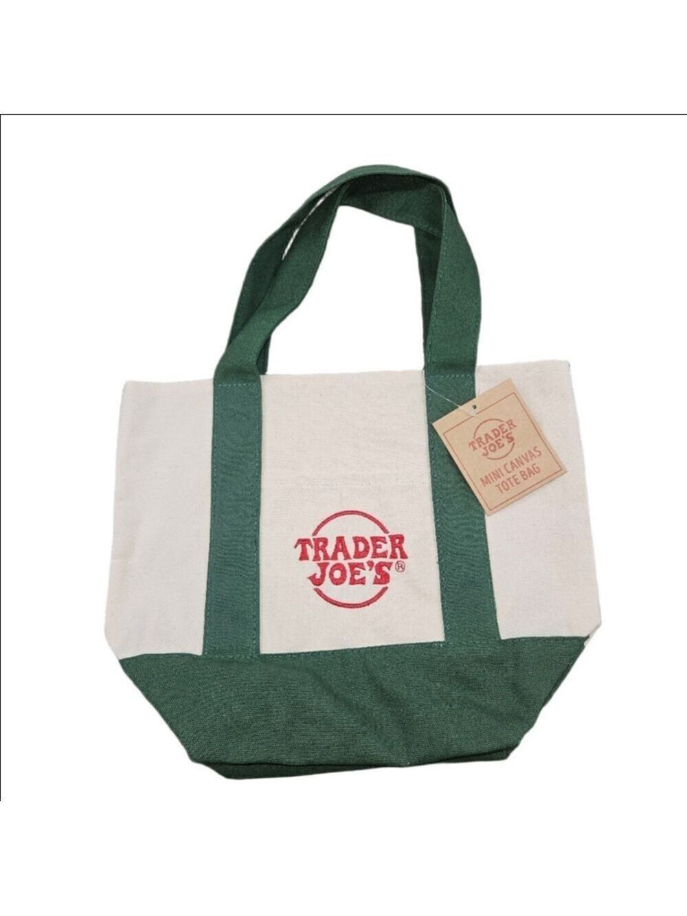Trader Joe’s Mini Canvas Tote Bag Green Natural Reusable Grocery Bag NWT - Picture 2 of 6